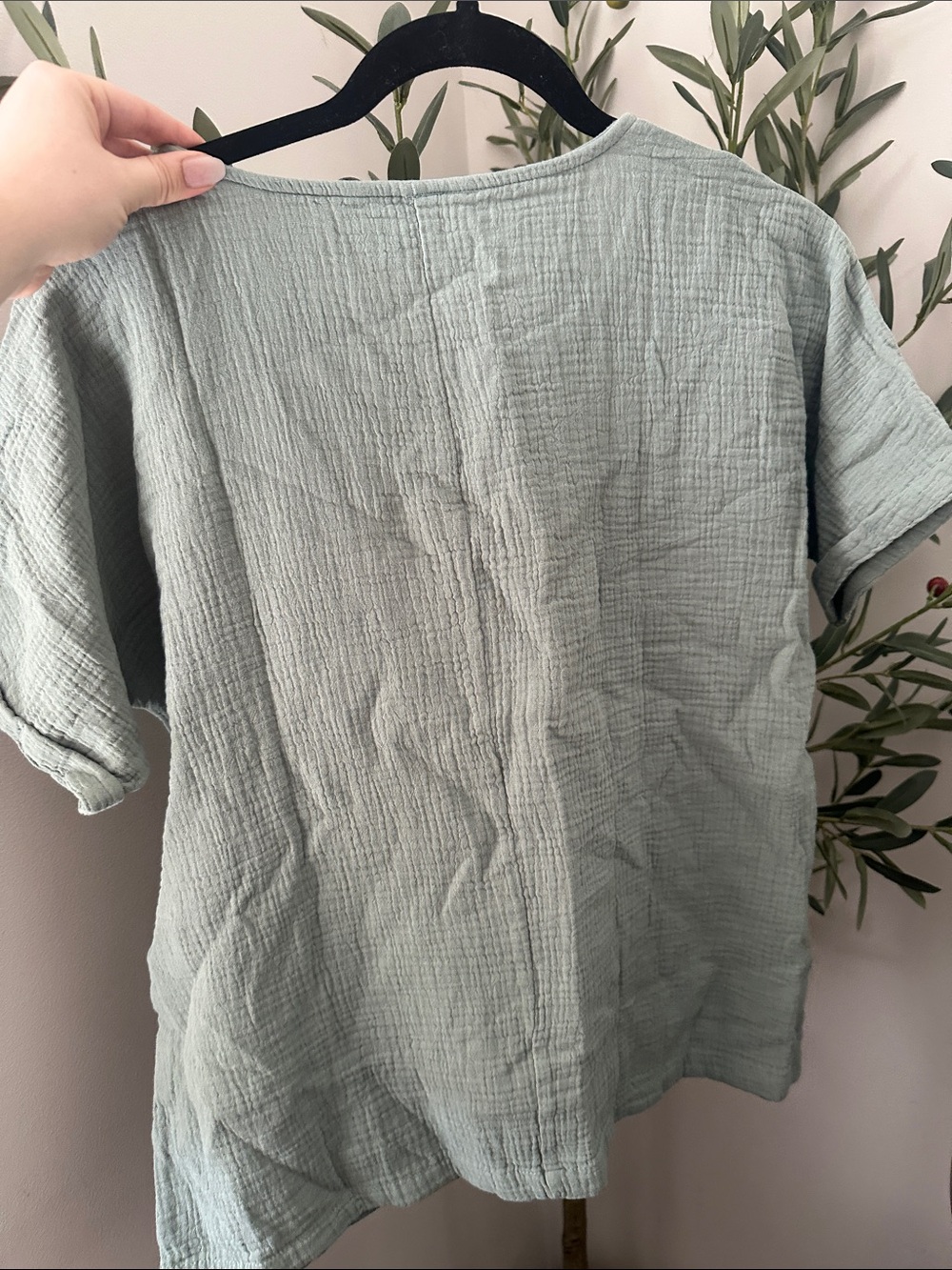 Linen/Cotton Relaxed Scoop Neck Women’s Top in Sage Green - Picture 3 of 4